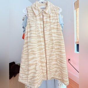 Ganni Beige and Cream Zebra-Print Zip Front Dress